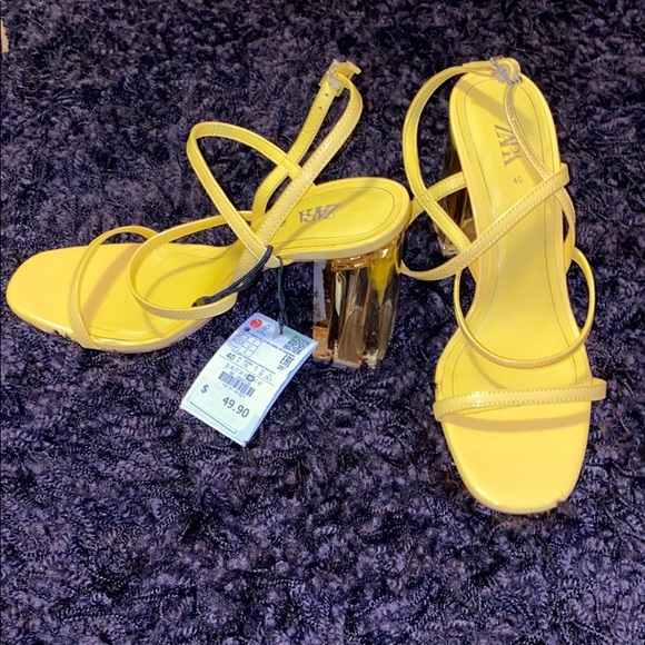 zara yellow strappy heels